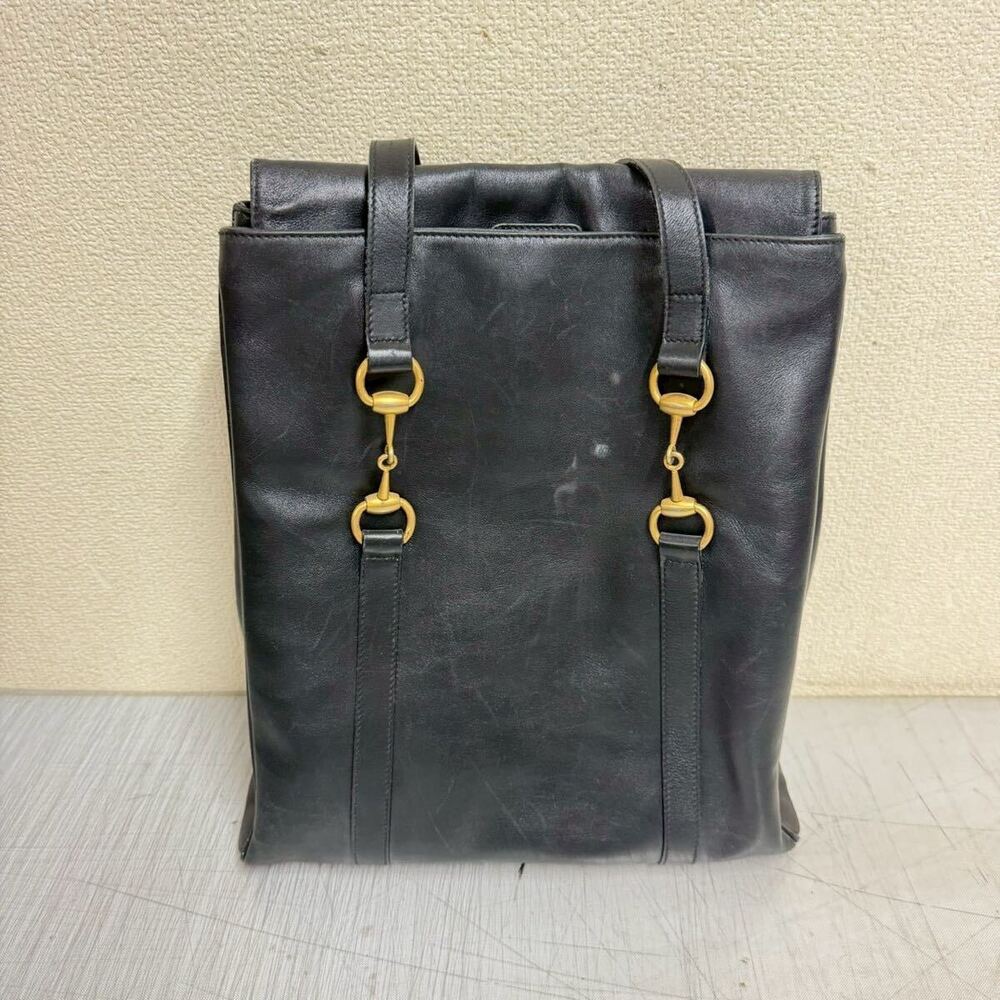 GUCCI black Gucci Horsebit leather tote bag